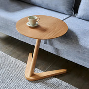Z-Shaped Round Wood Walnut Finish Side Table
