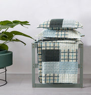Zoe Reversible Blue Printed Patchwork Bed Quilt Set