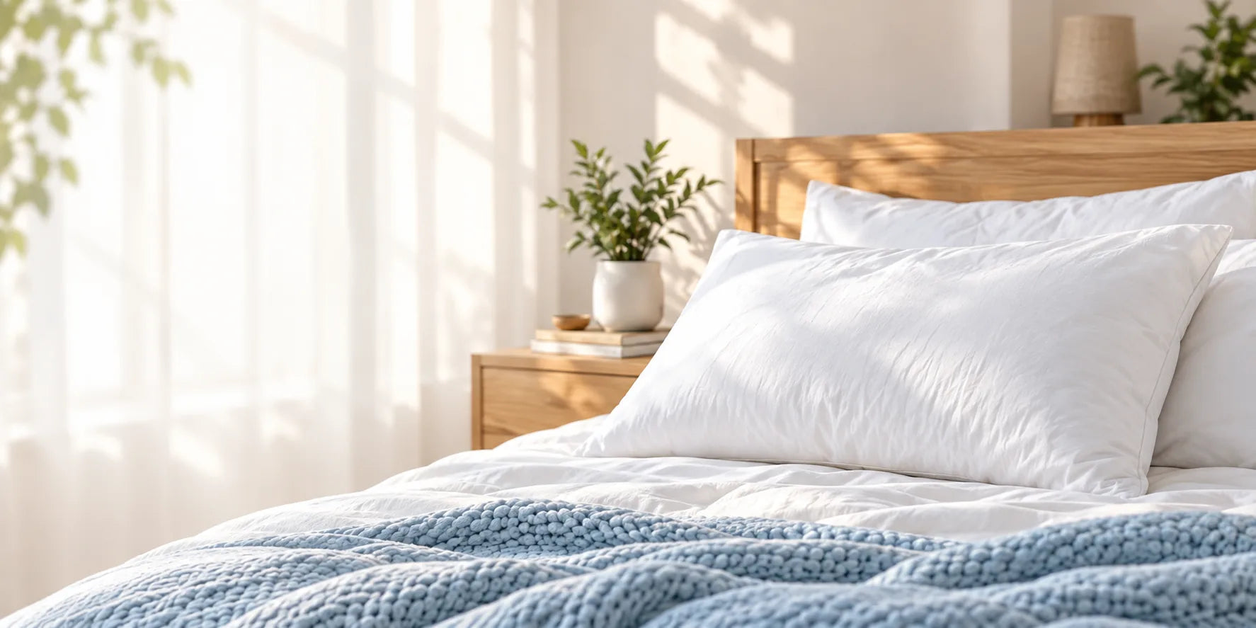 Bright bedroom with white pillows